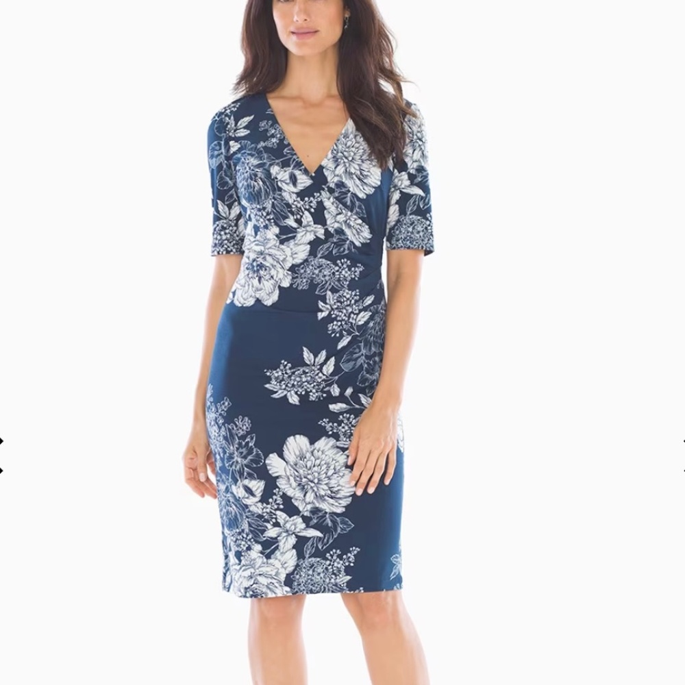 Adrianna Papell Side Ruched Dress Blue Multi Size 6. NWT